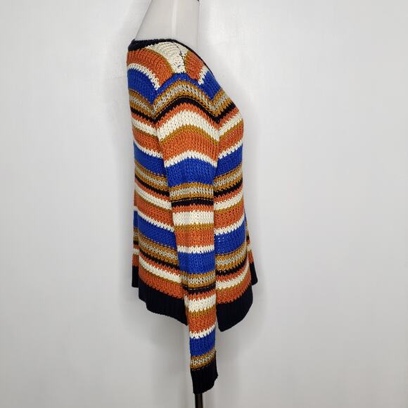 Mo : Vint Open-Knit Sweater Striped Crew Retro Striped Acrylic Women Large - Picture 2 of 10